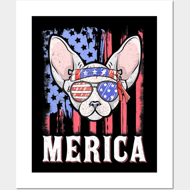 Merica Sphynx Cat American Flag Sunglasses Patriotic Wall Art by Jannysingle